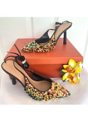 INC ~ International Concepts Multicolor Sequined Slingback Pointed 4” Heels